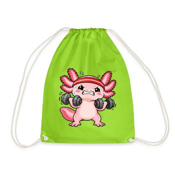 Fitness Axolotl beim Hanteltraining - Turnbeutel - Neongrün - Vorne