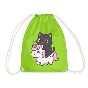 Katze auf Einhorn - Turnbeutel - Neongrün - Vorne