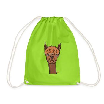 Alpaca head cartoon - Drawstring Bag - neon green - Front