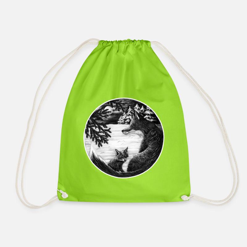 Foxe's white border - Drawstring Bag - neon green