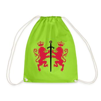 2 Loewen + sword crown heraldic animals 2c - Drawstring Bag - neon green - Front