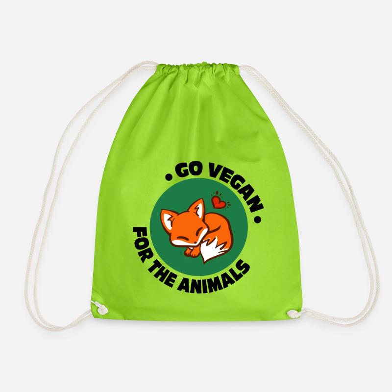Go Vegan / For the animals / Fox - Drawstring Bag - neon green