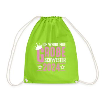 Big Sister 2024 Pink Crown - Drawstring Bag - neon green - Front