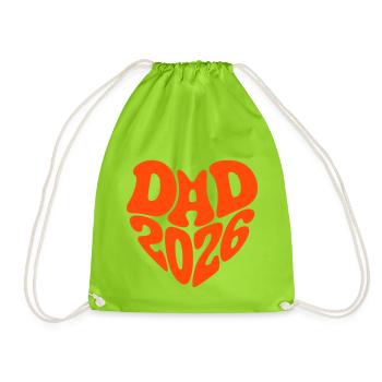 Dad 2026 Heart Shape Father Baby Heart Shape Dad 2026 - Drawstring Bag - neon green - Front