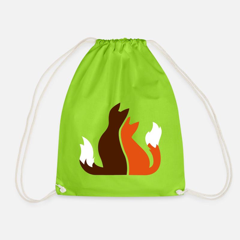 Foxes fox couple fox couple couple renard - Drawstring Bag - neon green