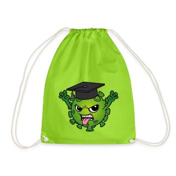 Mascotte de remise des diplômes Corona virus Chapeau de médecin Devise - Sac de sport léger - vert néon - Devant