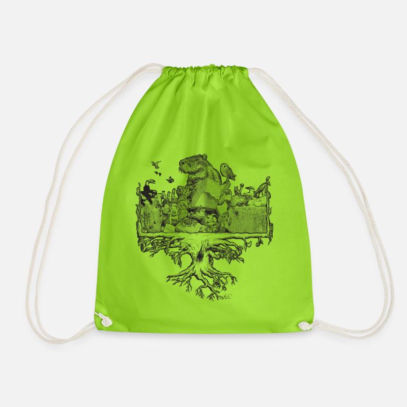 Holy Capybara of the Trees - Drawstring Bag - neon green