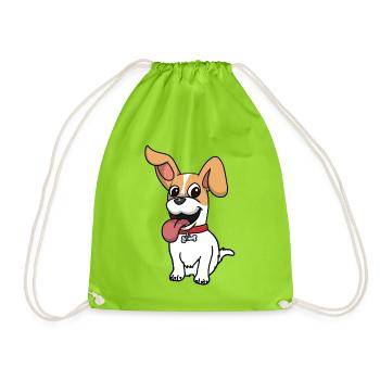 Funny dog dogs pets happy children - Drawstring Bag - neon green - Front