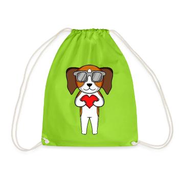 Beagle avec lunettes de soleil et cœur - Sac de sport léger - vert néon - Devant