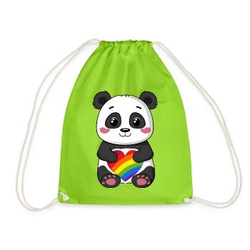 Dessin animé Panda tenant un cœur arc-en-ciel de fierté - Sac de sport léger - vert néon - Devant