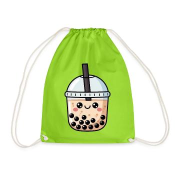 Cute Bubble Tea Kawaii - Drawstring Bag - neon green - Front