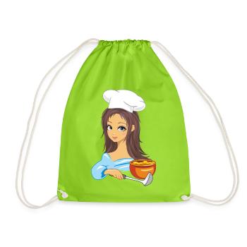 Cute girl cook loves to cook porridge - Drawstring Bag - neon green - Front