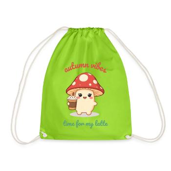 Herbstlicher Pilz Pumpkin Spiced Latte Kawaii - Turnbeutel - Neongrün - Vorne