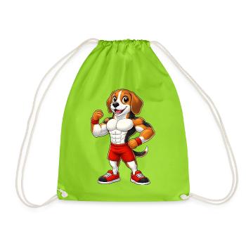 Strong Beagle Dog Bodybuilder Fitness Muscles - Drawstring Bag - neon green - Front