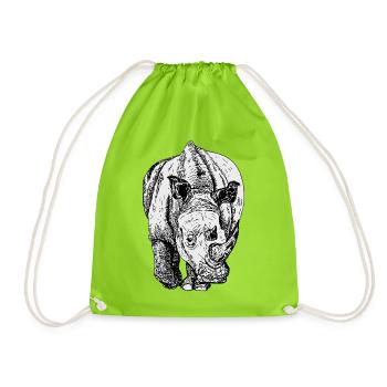 Dessin au trait du rhinocéros en noir et blanc - Sac de sport léger - vert néon - Devant