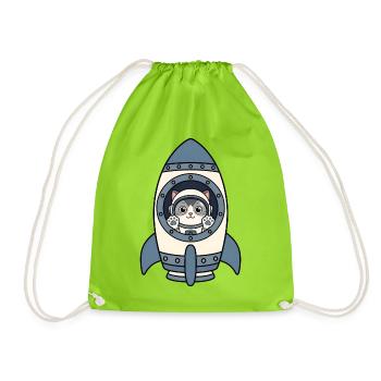 Katze Astronaut Rakete Weltraum Katze Vektor Shirt - Turnbeutel - Neongrün - Vorne