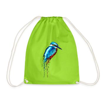 Aquarell Eisvogel - Turnbeutel - Neongrün - Vorne