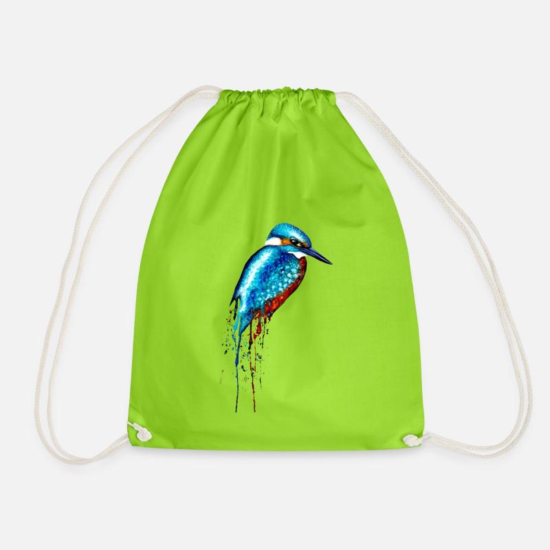 Watercolor Kingfisher - Drawstring Bag - neon green