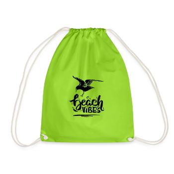 Beach Vibes & Seagull - Drawstring Bag - neon green - Front