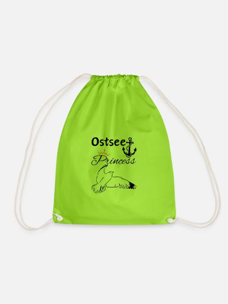 Ostsee Princess-Ostsee Prinzessin-Anker und Möwe - Turnbeutel - Neongrün
