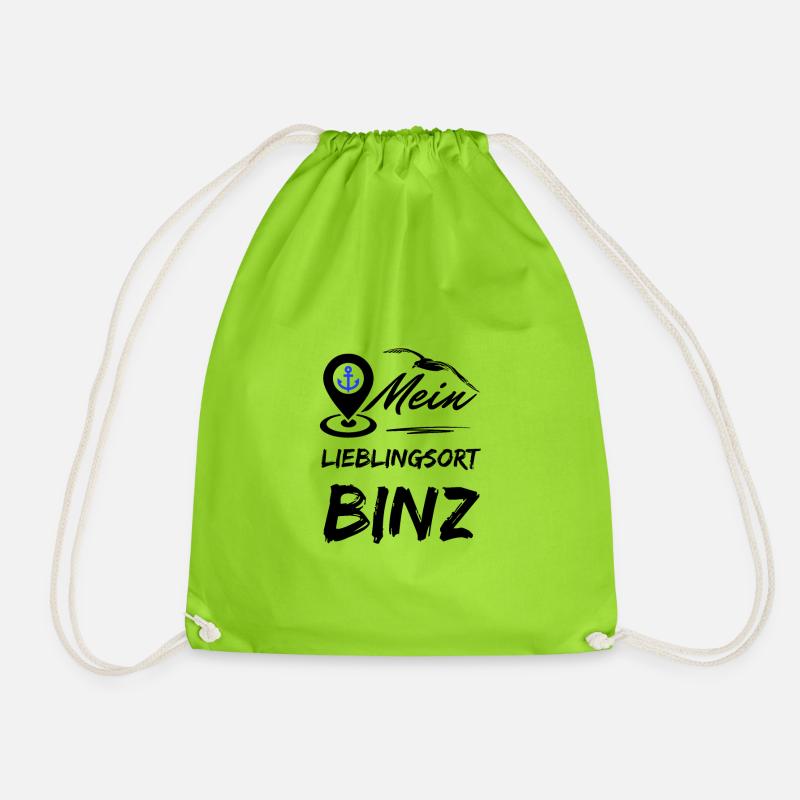 Binz mein Lieblingsort-Ostseebad Binz-Möwe Anker - Turnbeutel - Neongrün