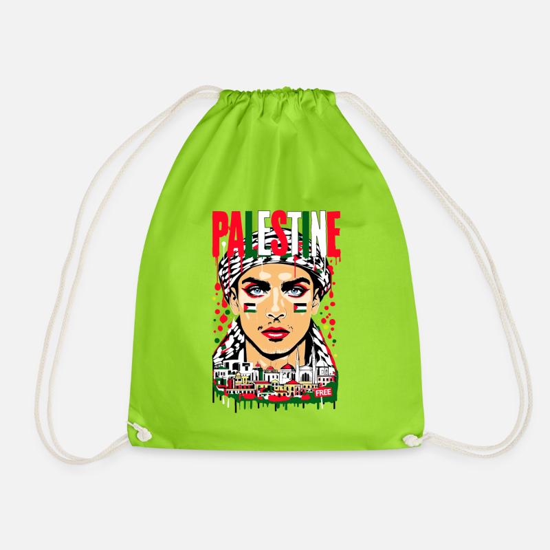 PALESTINE MAN - Drawstring Bag - neon green
