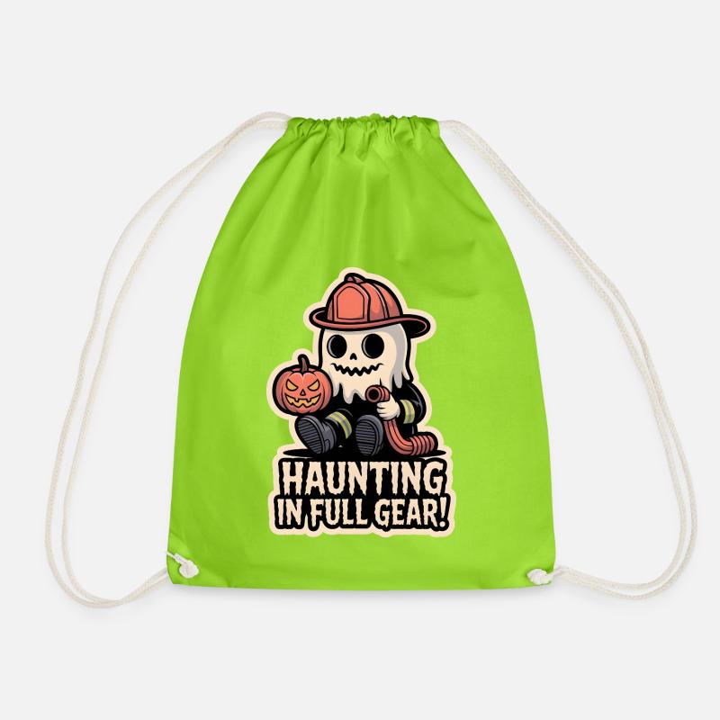 Firefighter Boo – Spooky Cute Halloween Ghost - Turnbeutel - Neongrün