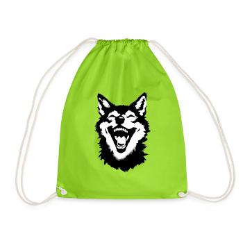 Laughing Wolf image - Laughing Wolf streetart - Drawstring Bag - neon green - Front