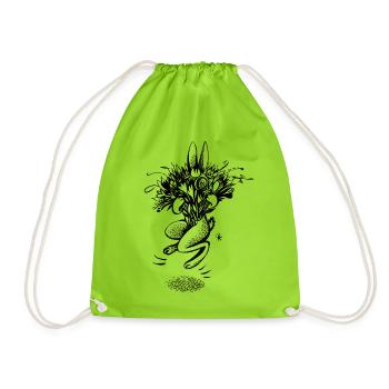 Hase mit Blumenstrauß - Turnbeutel - Neongrün - Vorne
