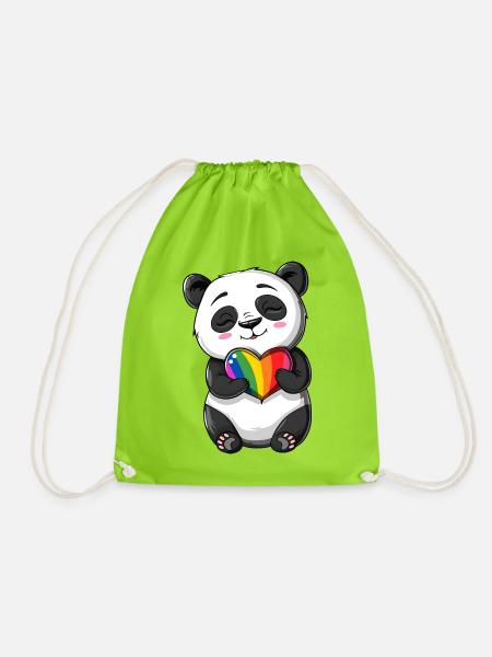 Panda-Karikatur mit einem Pride-Regenbogenherz - Turnbeutel - Neongrün