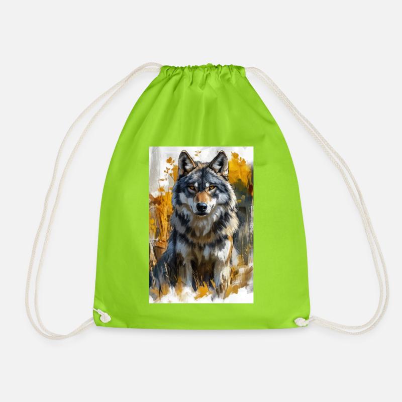 Illustration of a wolf - Drawstring Bag - neon green