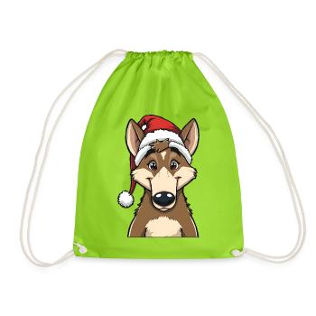 Loup de Noël avec un chapeau de Père Noël - Sac de sport léger - vert néon - Devant
