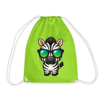 Süßes Zebra Cartoon Kawaii mit Sonnenbrille - Turnbeutel - Neongrün - Vorne