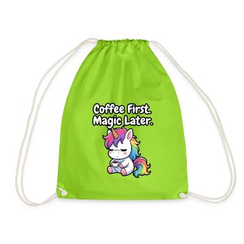 Coffee First, Magic Later Unicorn - Drawstring Bag - neon green - Front