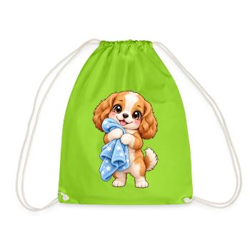 Kawaii-Hund mit seiner Decke - Turnbeutel - Neongrün - Vorne