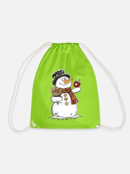 Schneemann Weihnachtsmarkt Winter Leckereien - Turnbeutel - Neongrün