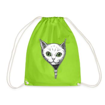 Kätzchen, das hinter einem offenen Sweatshirt hervorschaut - Turnbeutel - Neongrün - Vorne