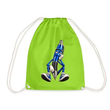 Blauer Stift Müde Cartoonfigur - Turnbeutel - Neongrün - Vorne