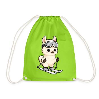 Lama Alpaka Kawaii Skifahrer Cartoon - Turnbeutel - Neongrün - Vorne