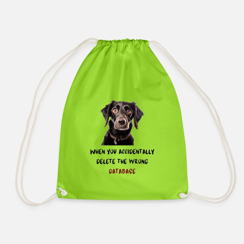 When you accidentally delete the wrong database - Drawstring Bag - neon green