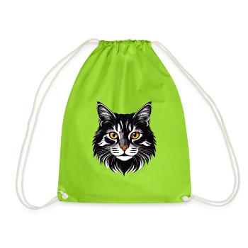 Katze Kopf lange Haare schmuße Katzen Motiv - Turnbeutel - Neongrün - Vorne