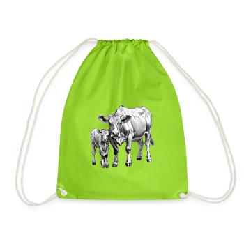 Charolais Shirt Landwirt Geschenk Kuh Kalb - Turnbeutel - Neongrün - Vorne