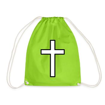 Cross Jesus God Religion Drawing Crucifix Death - Drawstring Bag - neon green - Front