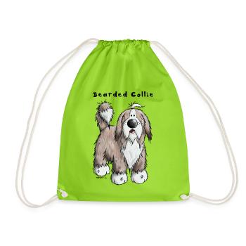 Hier ist der Bearded Collie - Turnbeutel - Neongrün - Vorne
