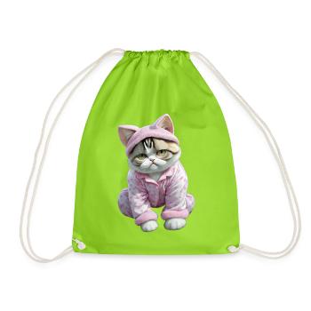 Katzen niedliche Katze im Rosa Pyjama mit Herzen - Turnbeutel - Neongrün - Vorne