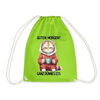 Katze Guten Morgen ganz dünnes Eis Nachteule - Turnbeutel - Neongrün - Vorne