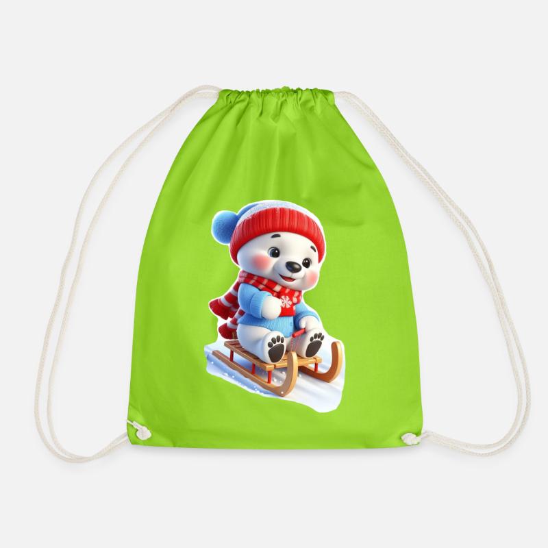 Winterbär auf Schlitten - Turnbeutel - Neongrün
