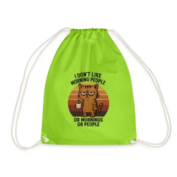 Cat with coffee, I hate people - Drawstring Bag - neon green - Front