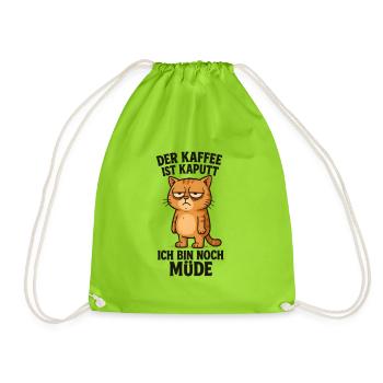 The coffee is broken Cat morning grouch - Drawstring Bag - neon green - Front