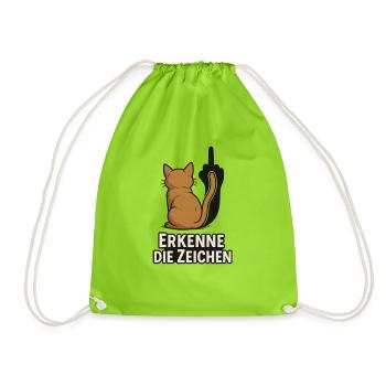 Recognize the signs cat middle finger - Drawstring Bag - neon green - Front